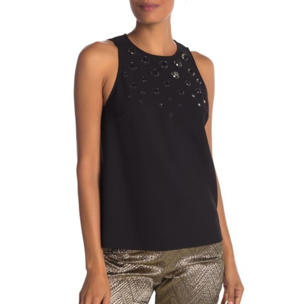 Trina Turk Juna Embellished Sleeveless Top, Black